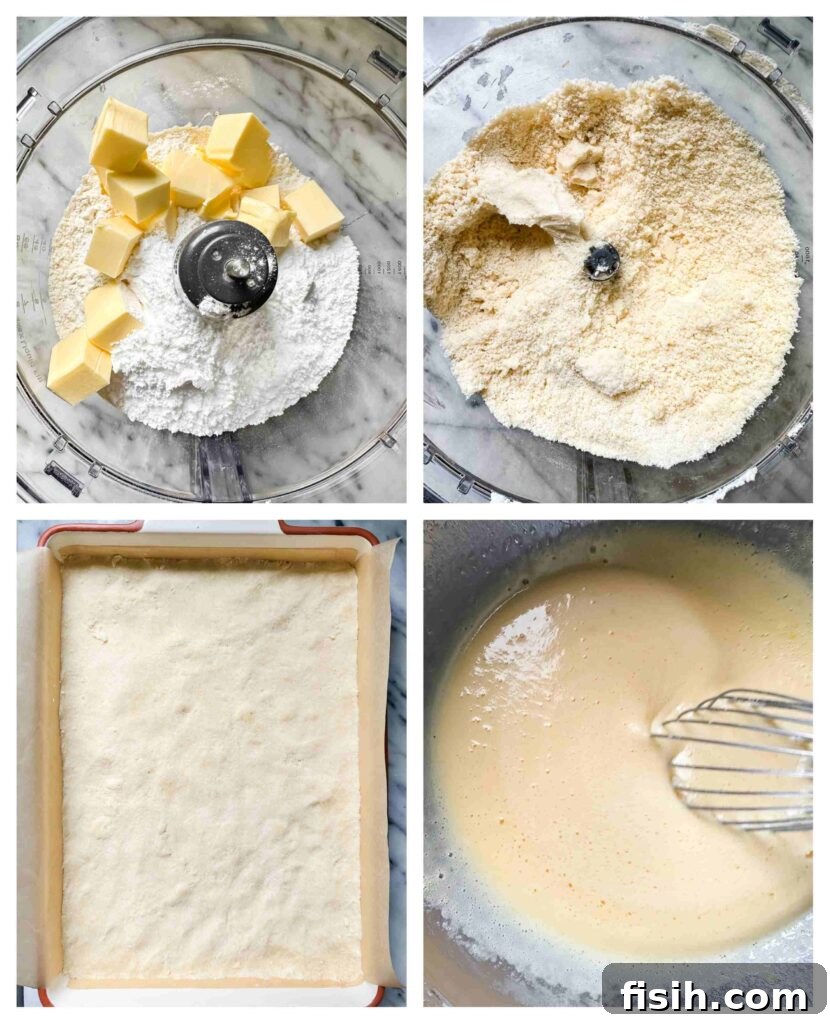 Zesty Lemon Delights 5 Process shot of lemon bar base and curd being mixed