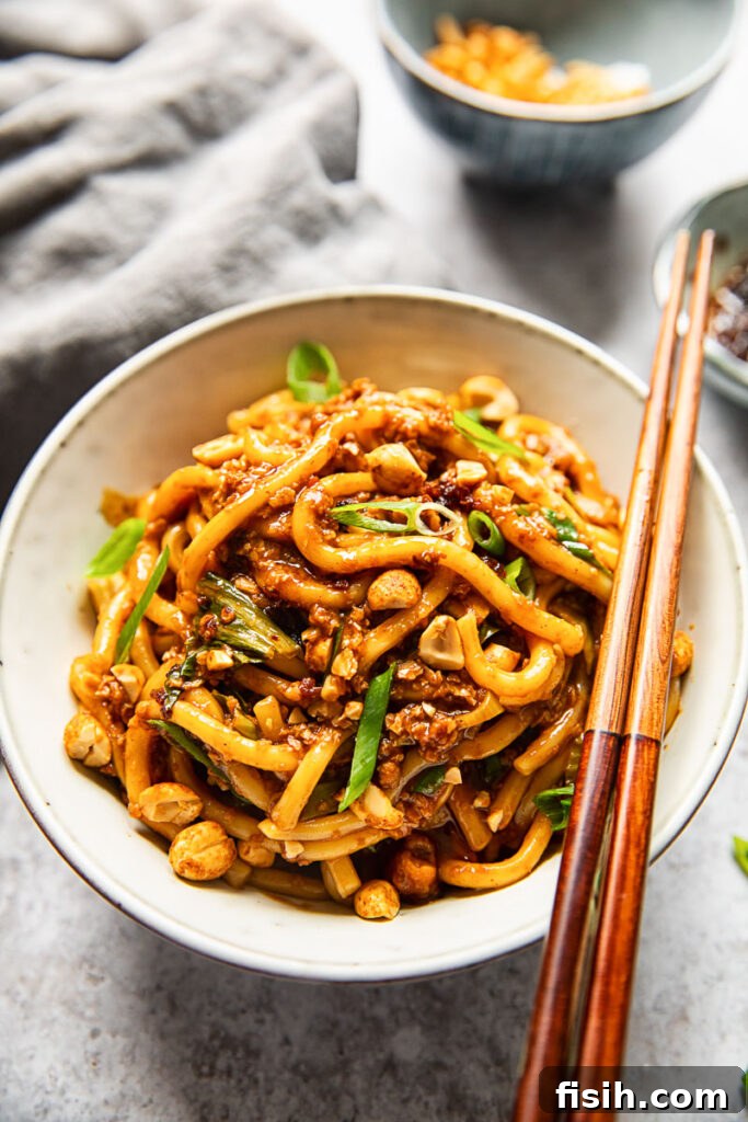 Top down of noodles with chop sticks