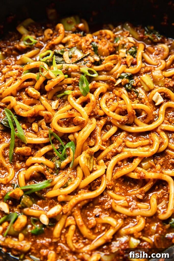 Close up of vegan dan dan noodles