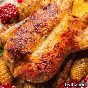 Close up shot of roasted duck on a platter with cranberries and potatoes