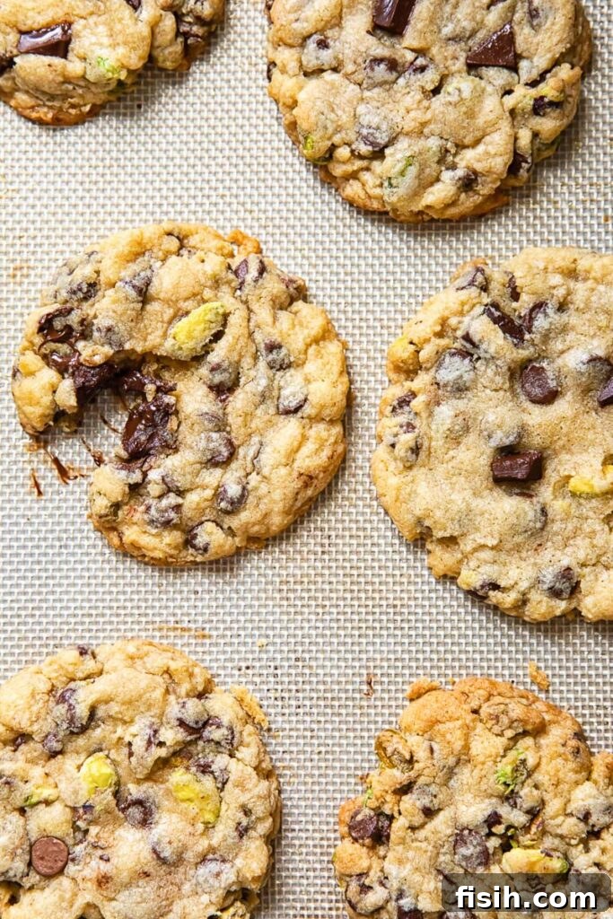 Top down view of six cookies next to each other on a baking sheet