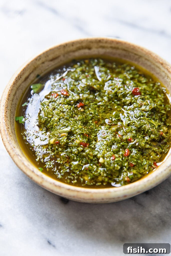 Small bowl of chimichurri sauce