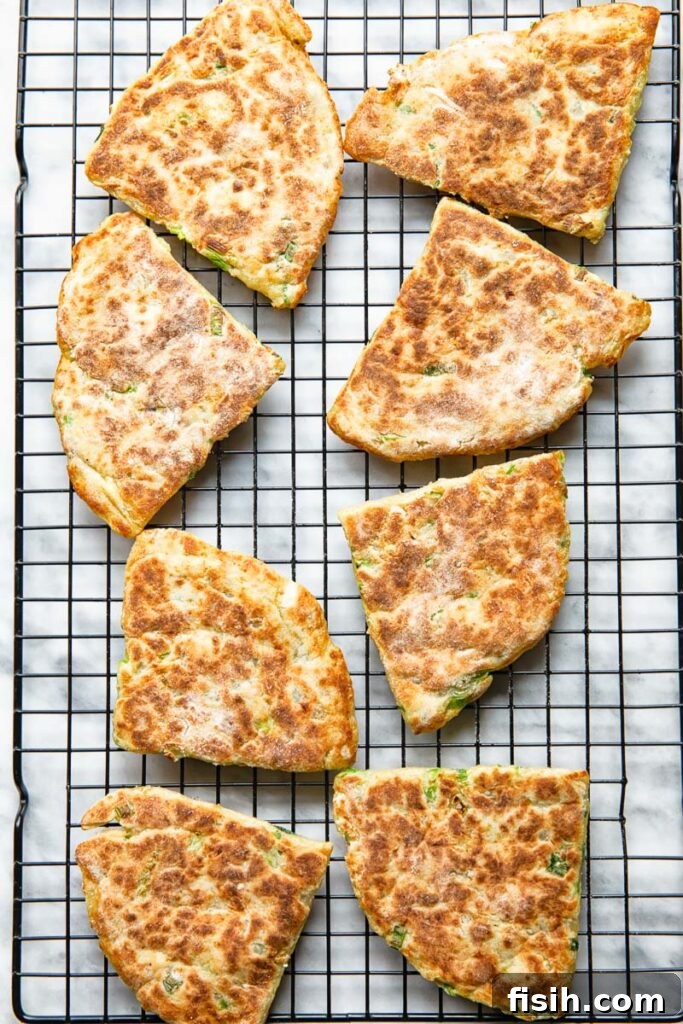 Top down shot of potato farls cooling on a wire rack