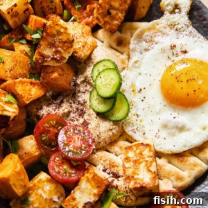Close up of a plate of sweet potato hash