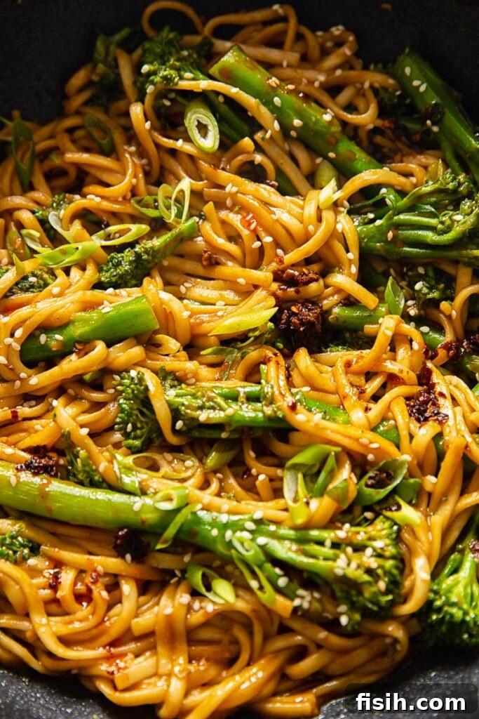 Pan of the miso noodles covered in sesame seeds