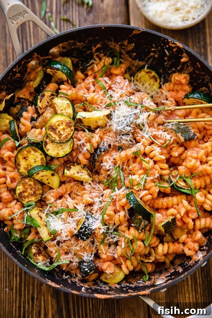 Top down of a pan of pasta