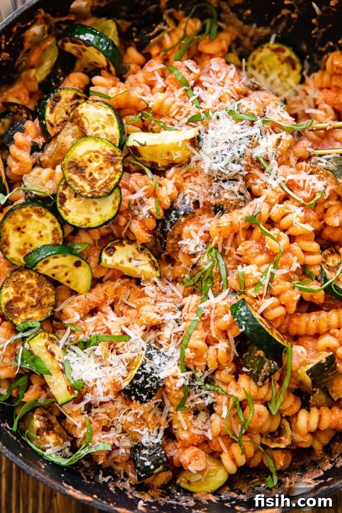 Close up of the courgette pasta