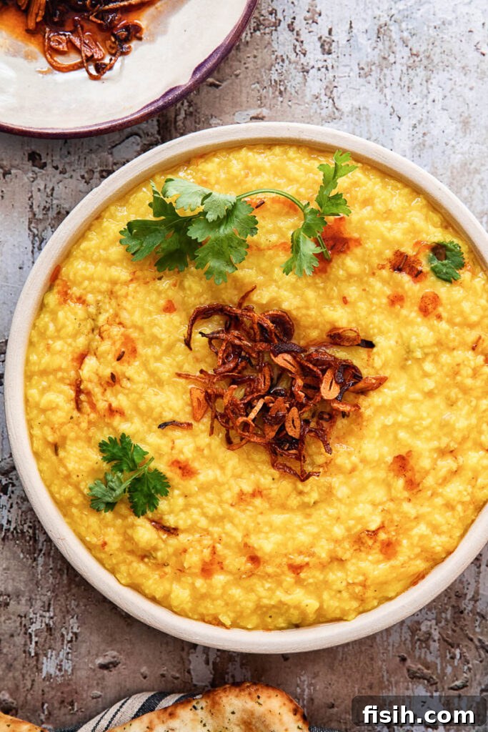 Bowl of moong dal with garnish