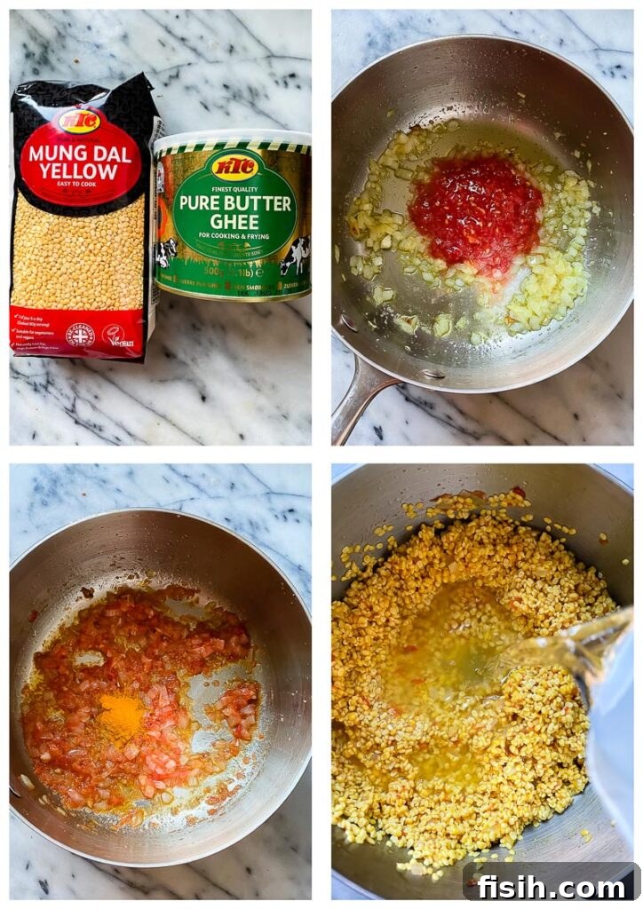 Process shots showing the first stages of making the dal