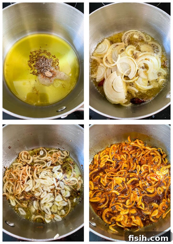 Process shots of making the tadka