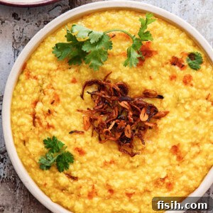 Bowl of moong dal with garnish