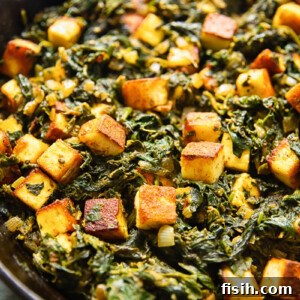 Heaps of saag paneer in a pan