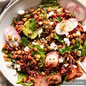 Beet and Lentil Quinoa Power Salad 7 Close up of quinoa salad with lentils and beets