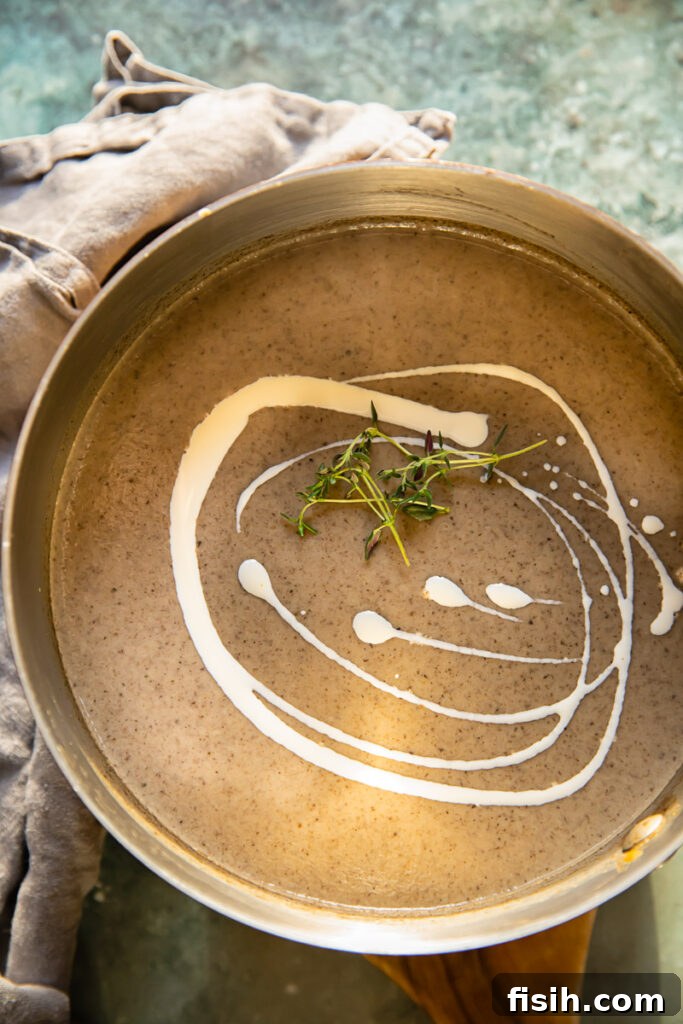 saucepan with vegan cream of mushroom soup