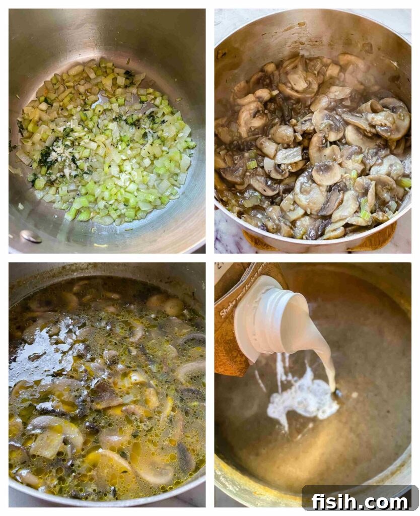 process shots showing the assembly of ingredients in a saucepan