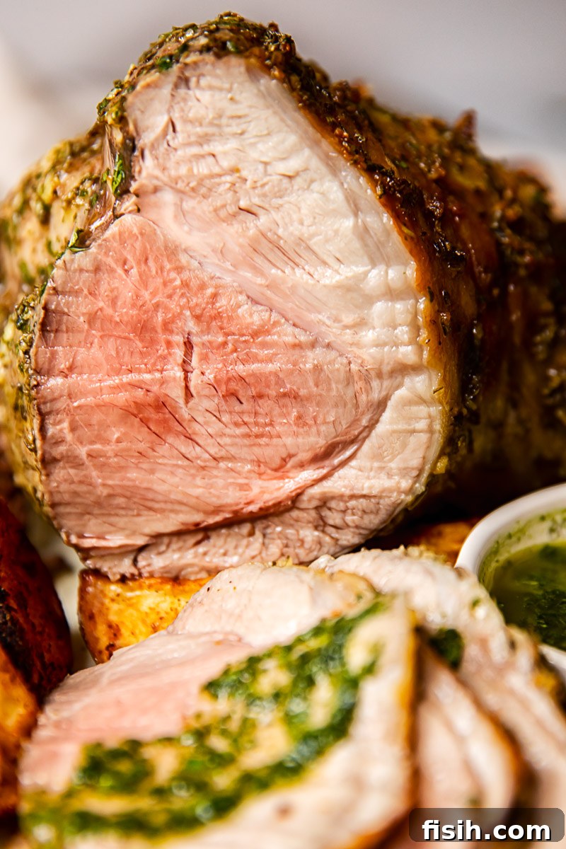 Herbed Roast Lamb Leg with Zesty Mint Drizzle 5 roast lamb sliced
