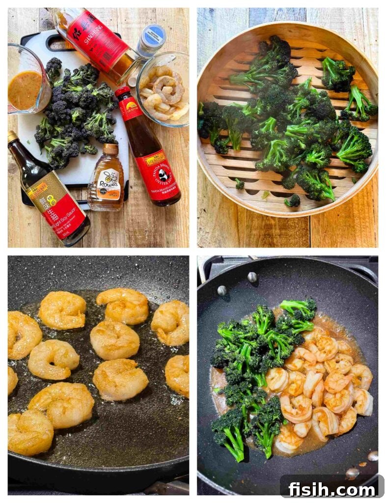 Vibrant Shrimp and Broccoli Stir-Fry 5 Process shots of shrimp being prepared before stir fried