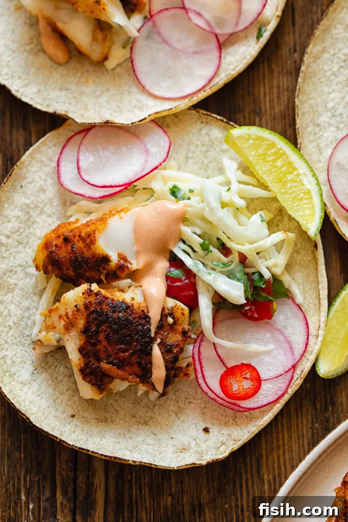 blackened fish taco from the top down and with several fixings