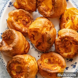 Top down shot of Yorkshire puddings on a platter