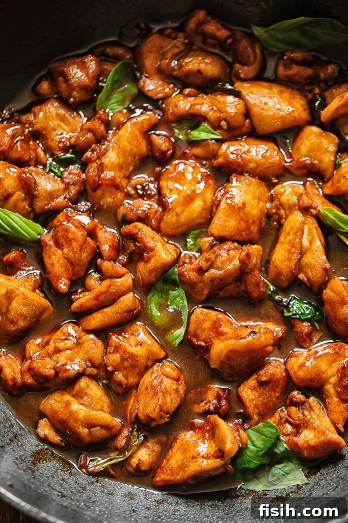 Close up of three cup chicken stir fry