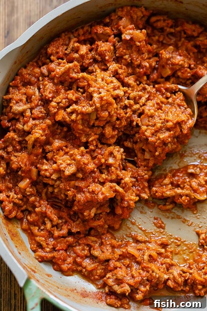 Pitmaster's Smoky Joes 3 Top down shot of sloppy joe filling in a pan