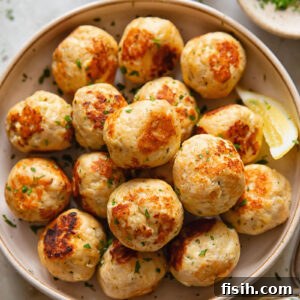Top down of a large bowl of chicken meatballs