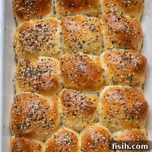 Top down shot of dinner rolls in a baking dish