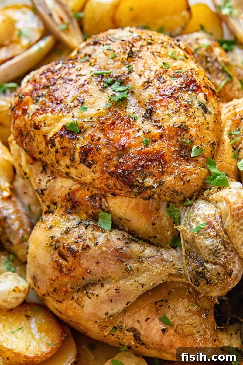 close up of Rosemary and Thyme Roast Chicken and Potatoes