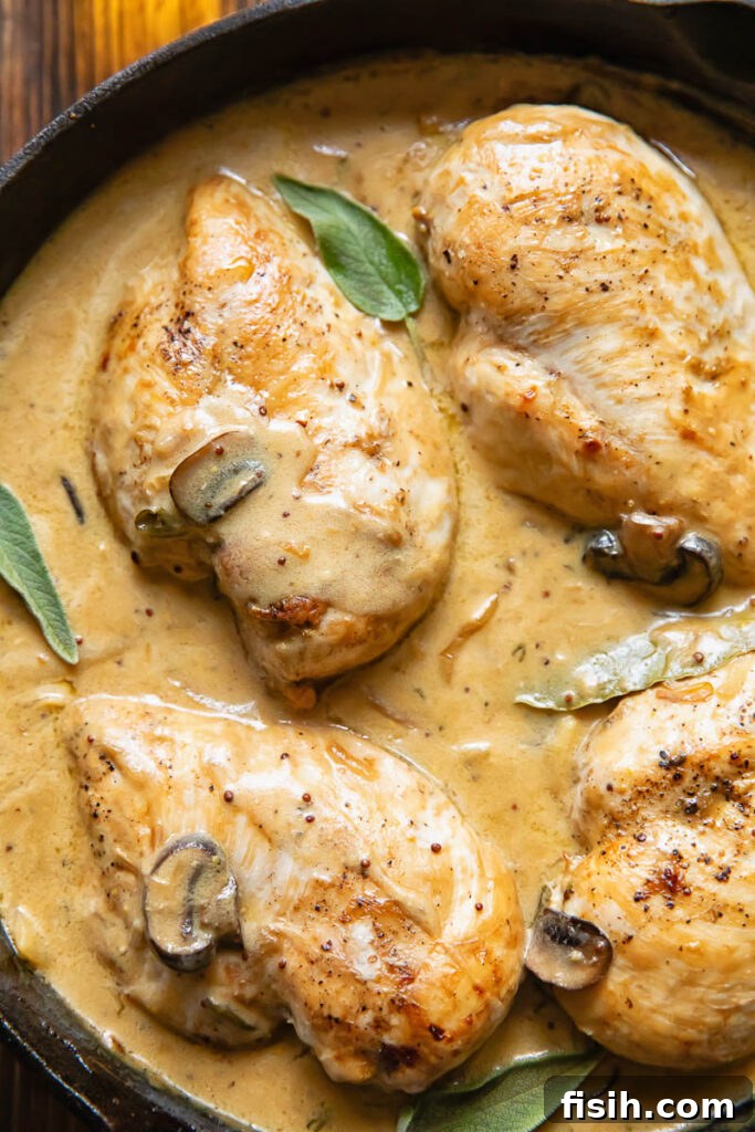 Cider-Kissed Somerset Chicken 3 Close up of somerset chicken in a large pan