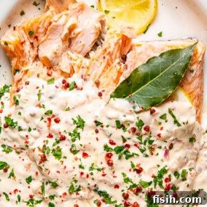 Close up of salmon with sauce