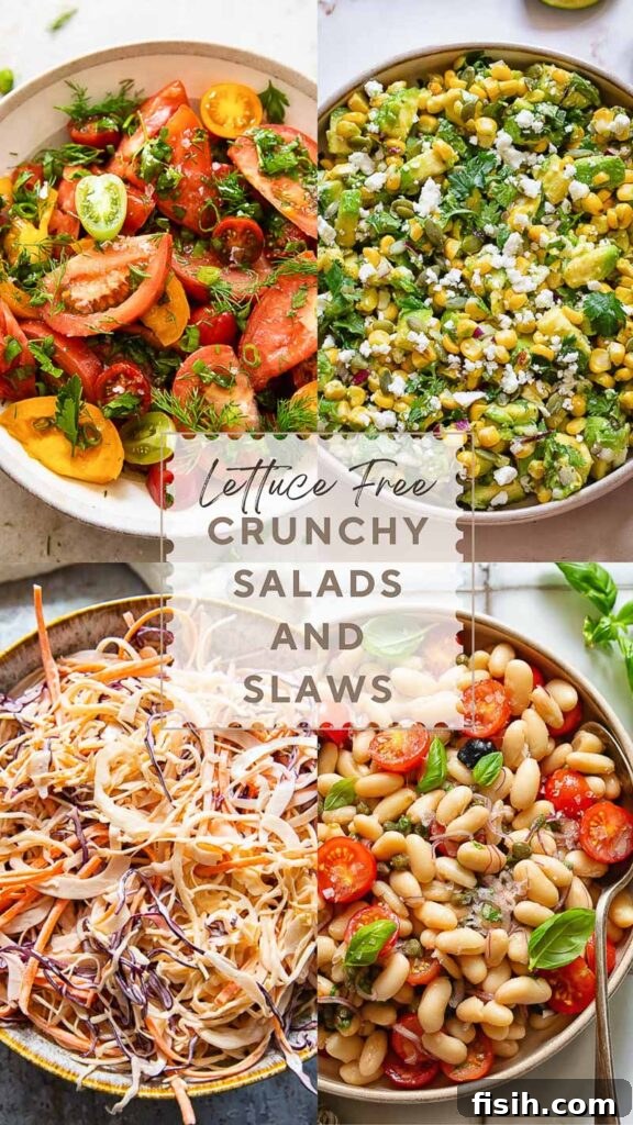 Four image vertical poster featuring salads made without lettuce.