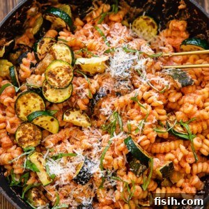 Top down of a pan of pasta