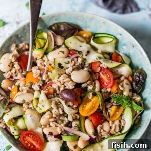 Herby Farro Salad with Olives, Cherry Tomatoes and Zucchini Ribbons