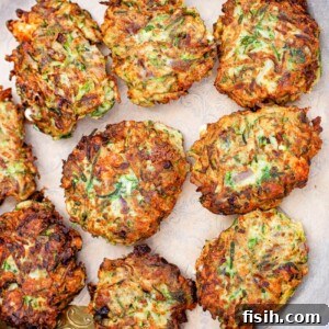 zucchini fritters on bronze platter