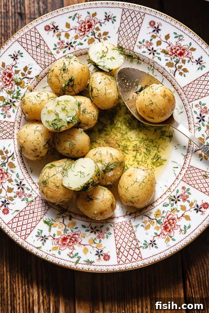 Close up of a serving of garlic butter potatoes