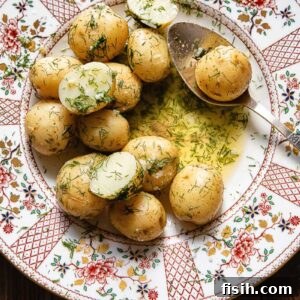 Close up of a serving of garlic butter potatoes
