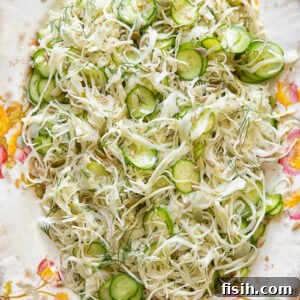 Crunchy Cabbage and Cucumber Salad with Dill Vinaigrette 5 Top down shot of cabbage and cucumber slaw