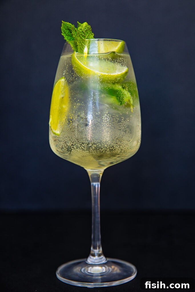 Hugo Spritz Cocktail Recipe and Serving Tips 2 Hugo Spritz in glass with mint and lime