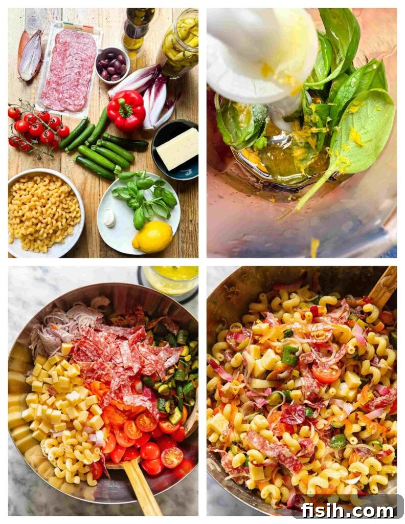 Italian Pasta Salad with Fresh Herbs and Cherry Tomatoes 4 process images for pasta salad